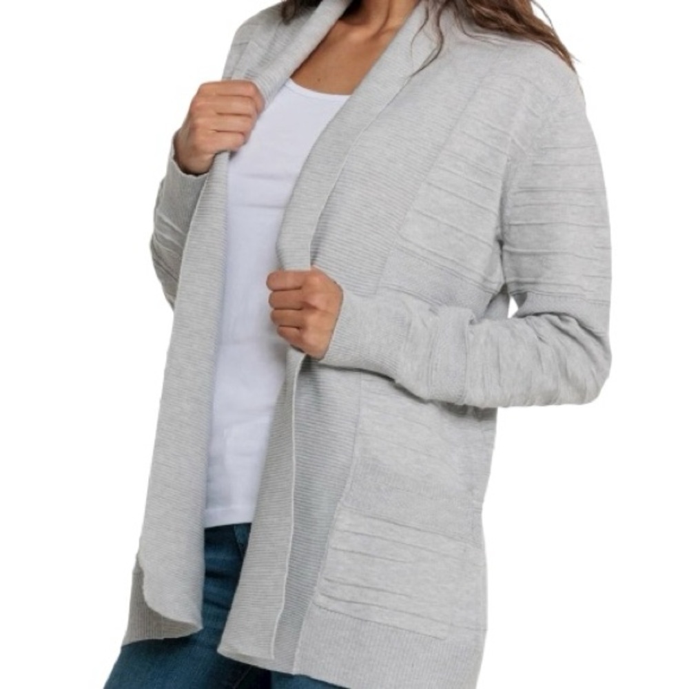 Frye Sweater‎ Grey Cardigan Open Front Ribbed w/ Pockets in Size M  NWT